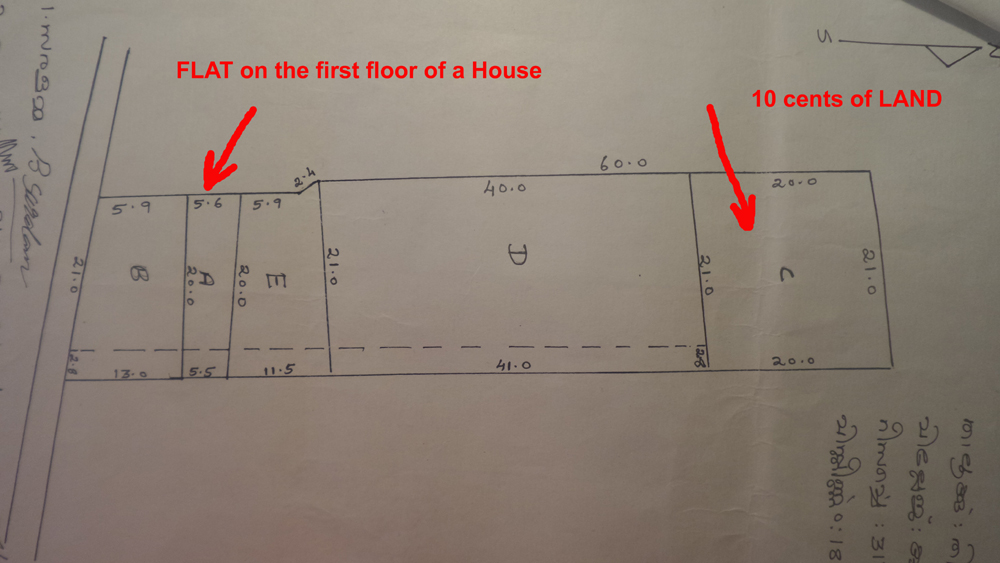 Plan of property (LAND and the place of FLAT on the first floor)